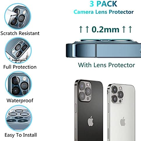 [3 מארז] מודוקי מצלמה עדשת מגן תואם עם אייפון 13 פרו 6.1 אינץ /אייפון 13 פרו מקס 6.7 מזג זכוכית מצלמה עדשת